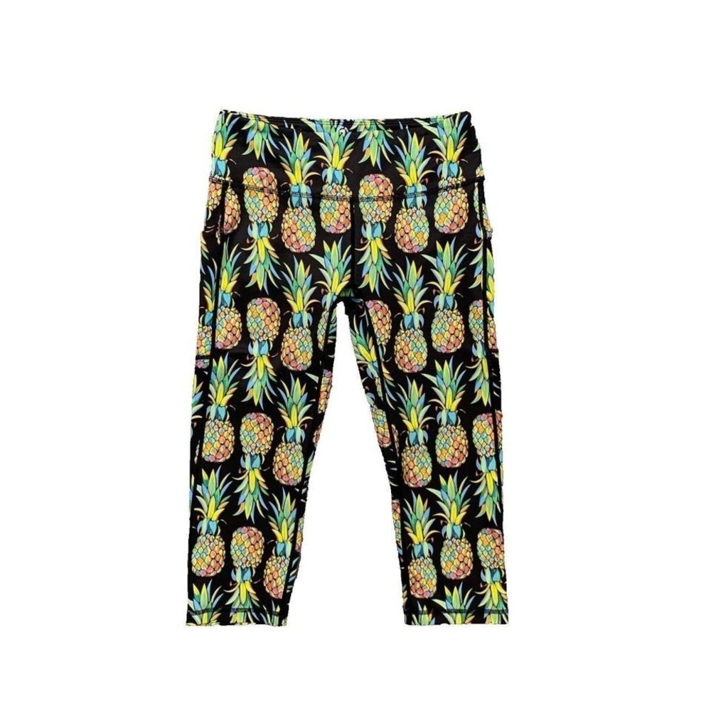 FEED ME FIGHT ME Yoga Pants Cropped PINAPPLES Size S Small